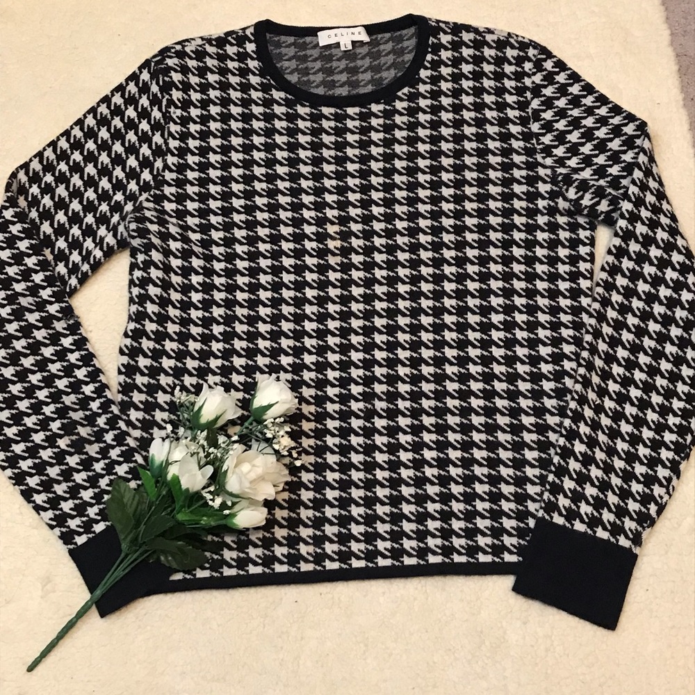 Celine Houndstooth Sweater Flawed Large Scoopneck